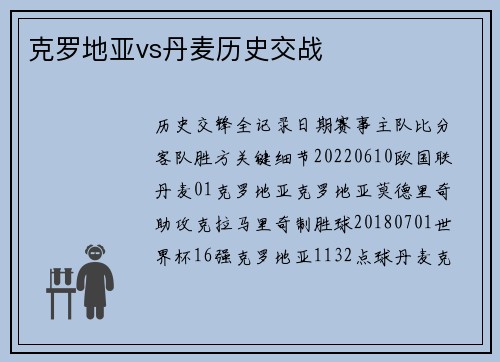 克罗地亚vs丹麦历史交战